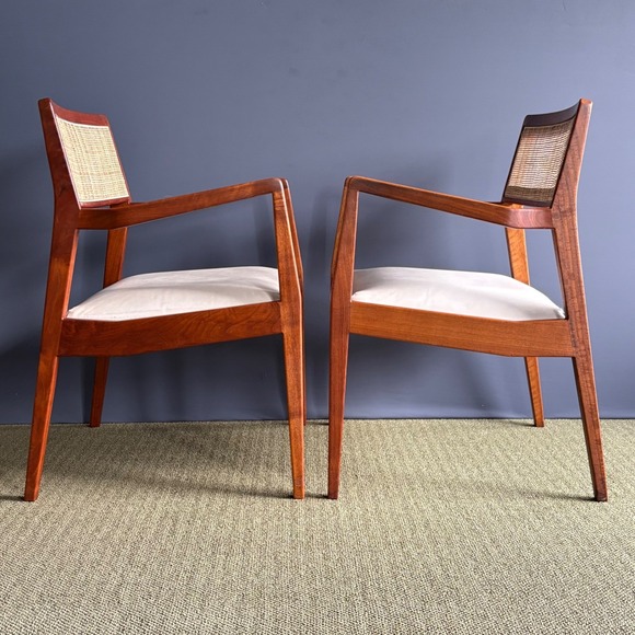 PAIR Jens Risom C140 Lounge Chairs | Original Mid Century Walnut MCM Playboy - Picture 6 of 16